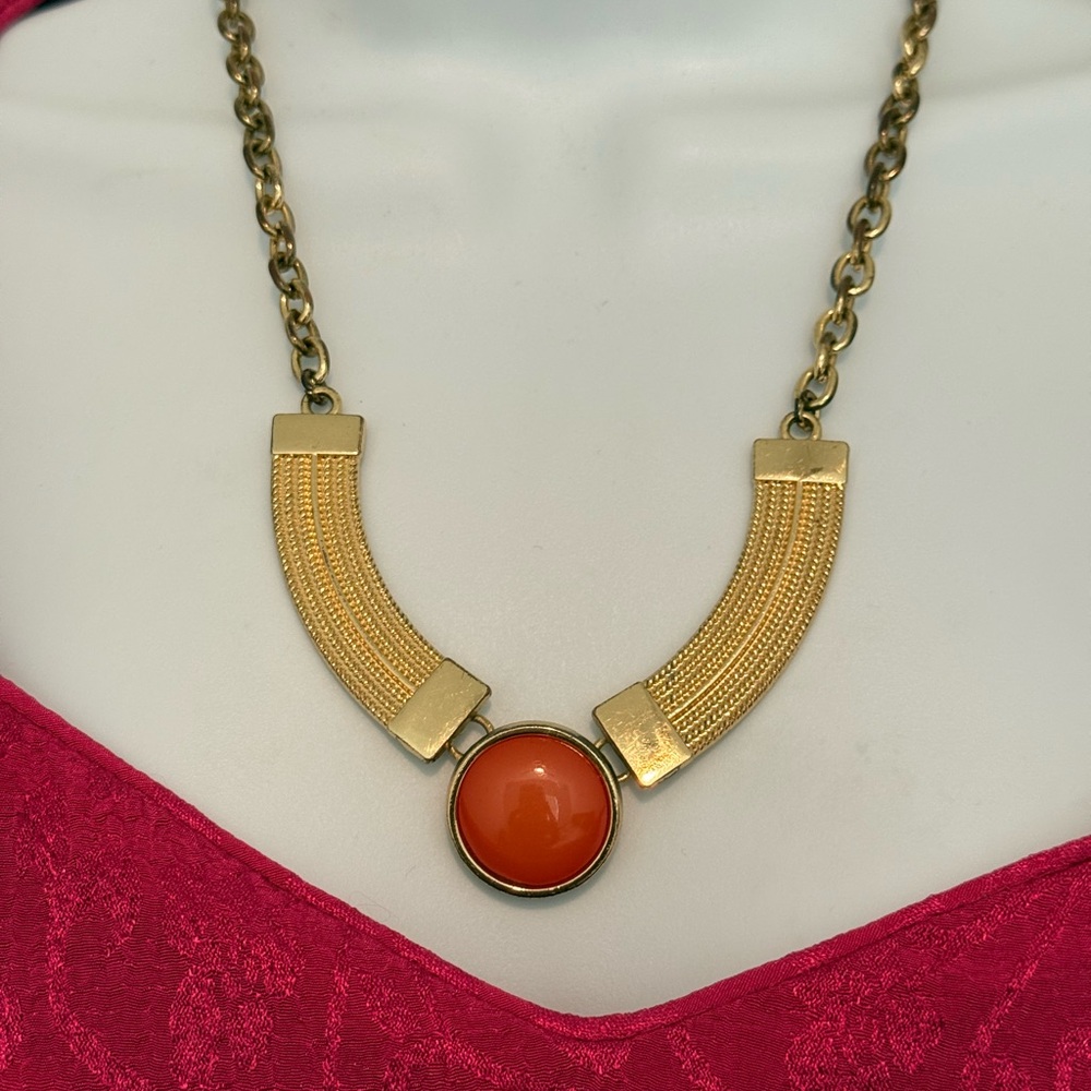 Bold Vintage NY Statement Necklace with Coral Centerpiece